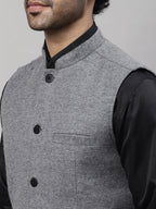 Even Apparels Men's Grey Pure Wool Nehru Jacket