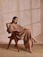 trueBrowns Beige Overall Big Floral Block Print Cotton Kaftan Dress - Distacart