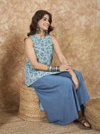 InWeave Mint Blue Side Asymmetric Kurta Set
