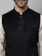 Even Apparels Men's Black Nehru Jacket With Welt Pockets