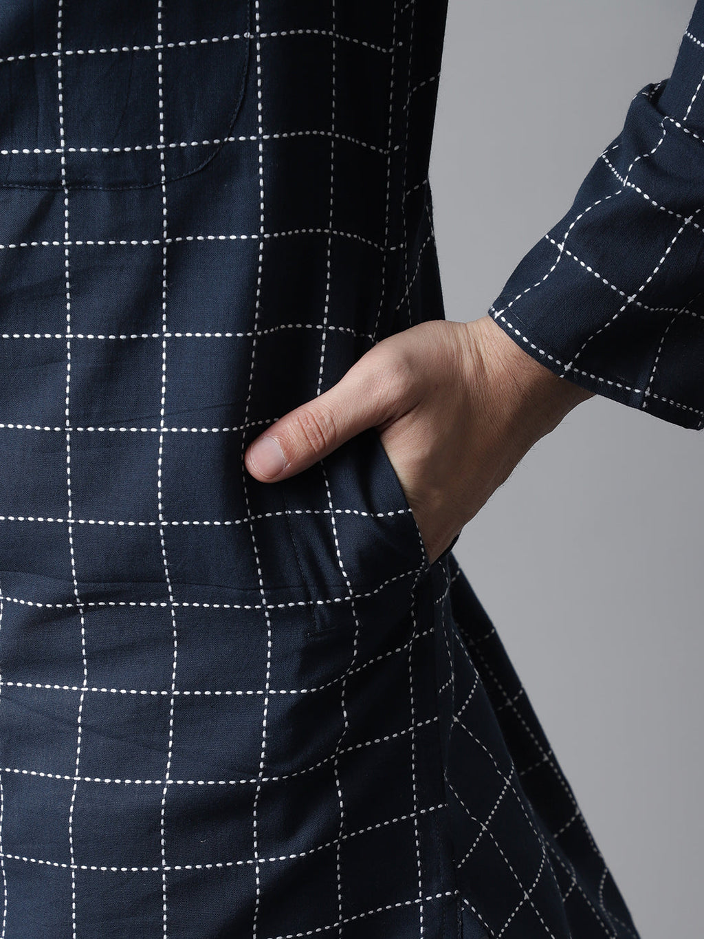 Even Apparels Blue Solid Kurta With Band Collar - Distacart