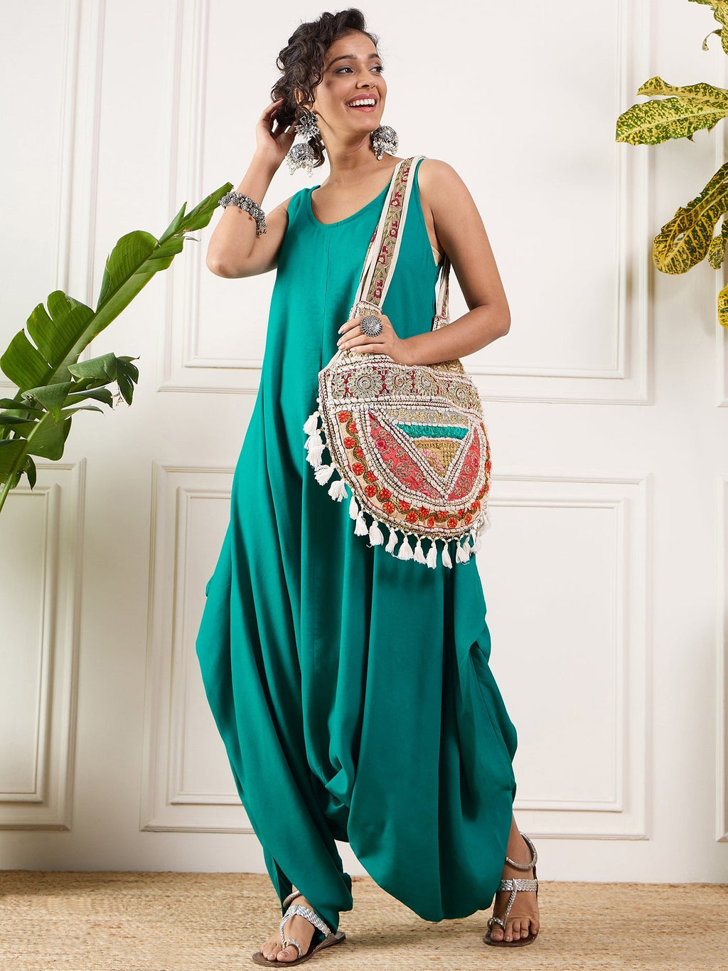 InWeave Teal Round Sleeveless Jumpsuit
