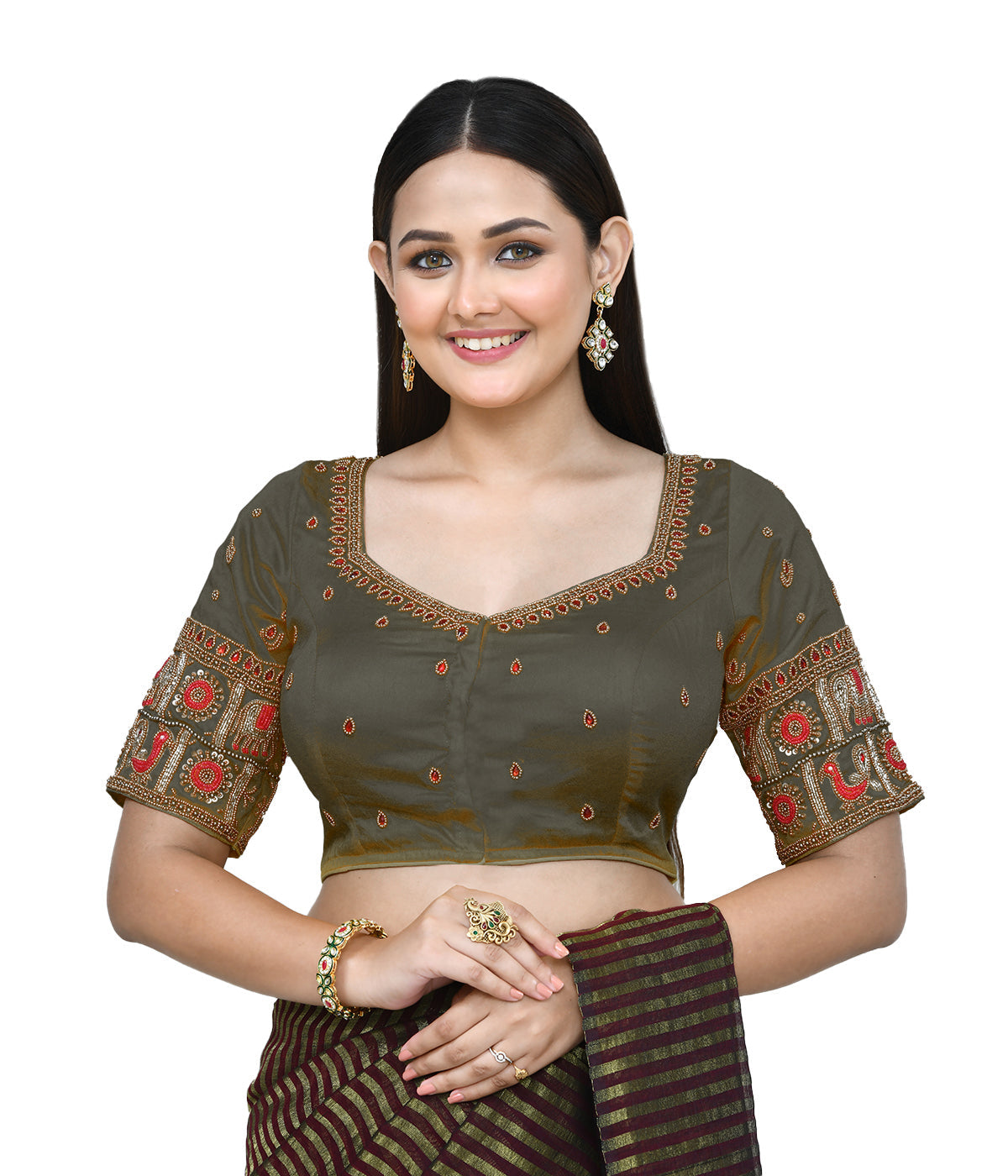 Joban Fashion Women's Green Embroidered Stitched Blouse - Distacart
