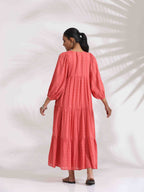 trueBrowns Pink Cotton Tier Dress - Distacart