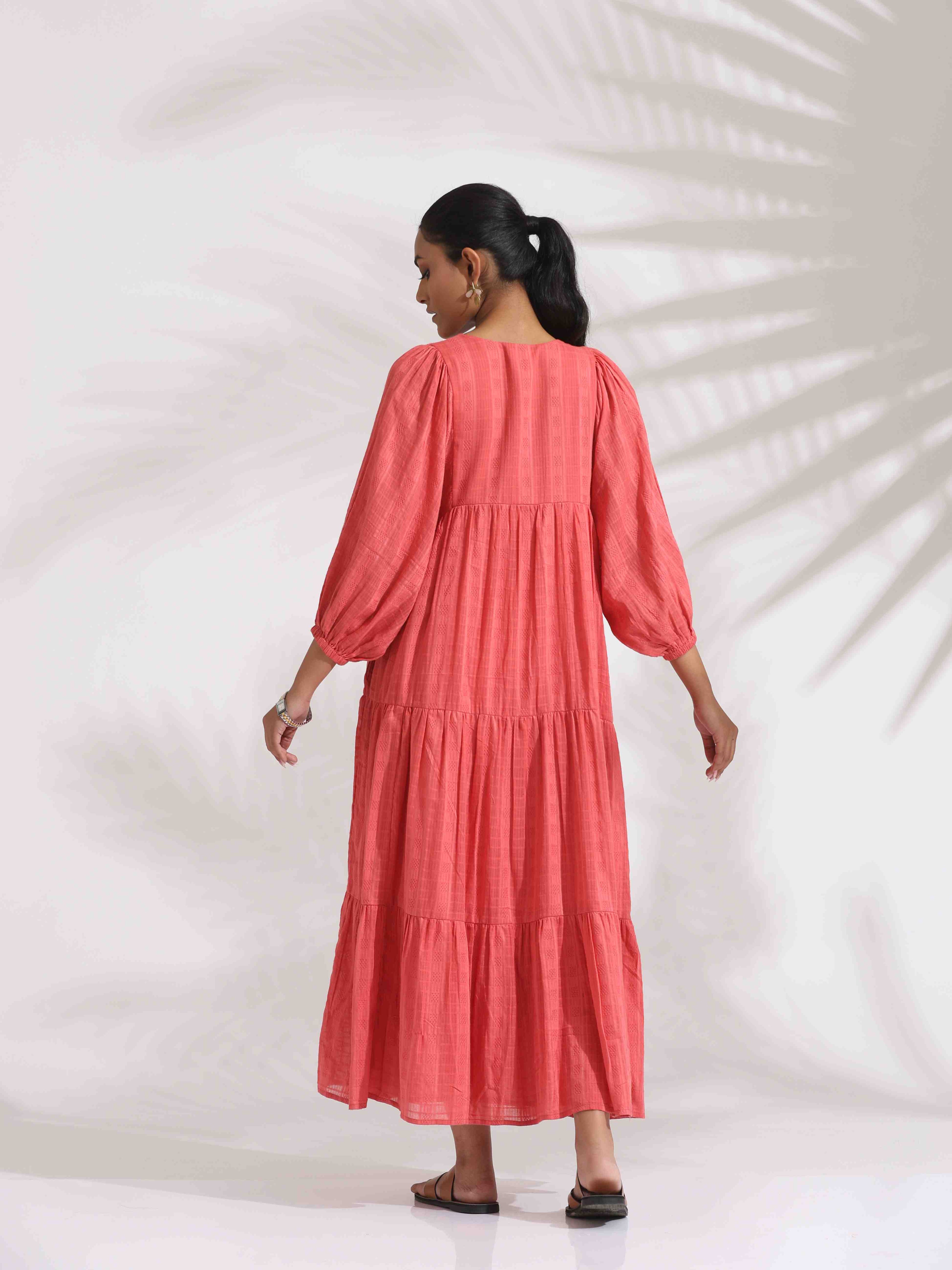 trueBrowns Pink Cotton Tier Dress - Distacart