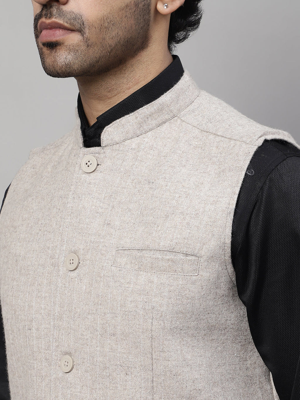Even Apparels Men's Beige Pure Wool Nehru Jacket