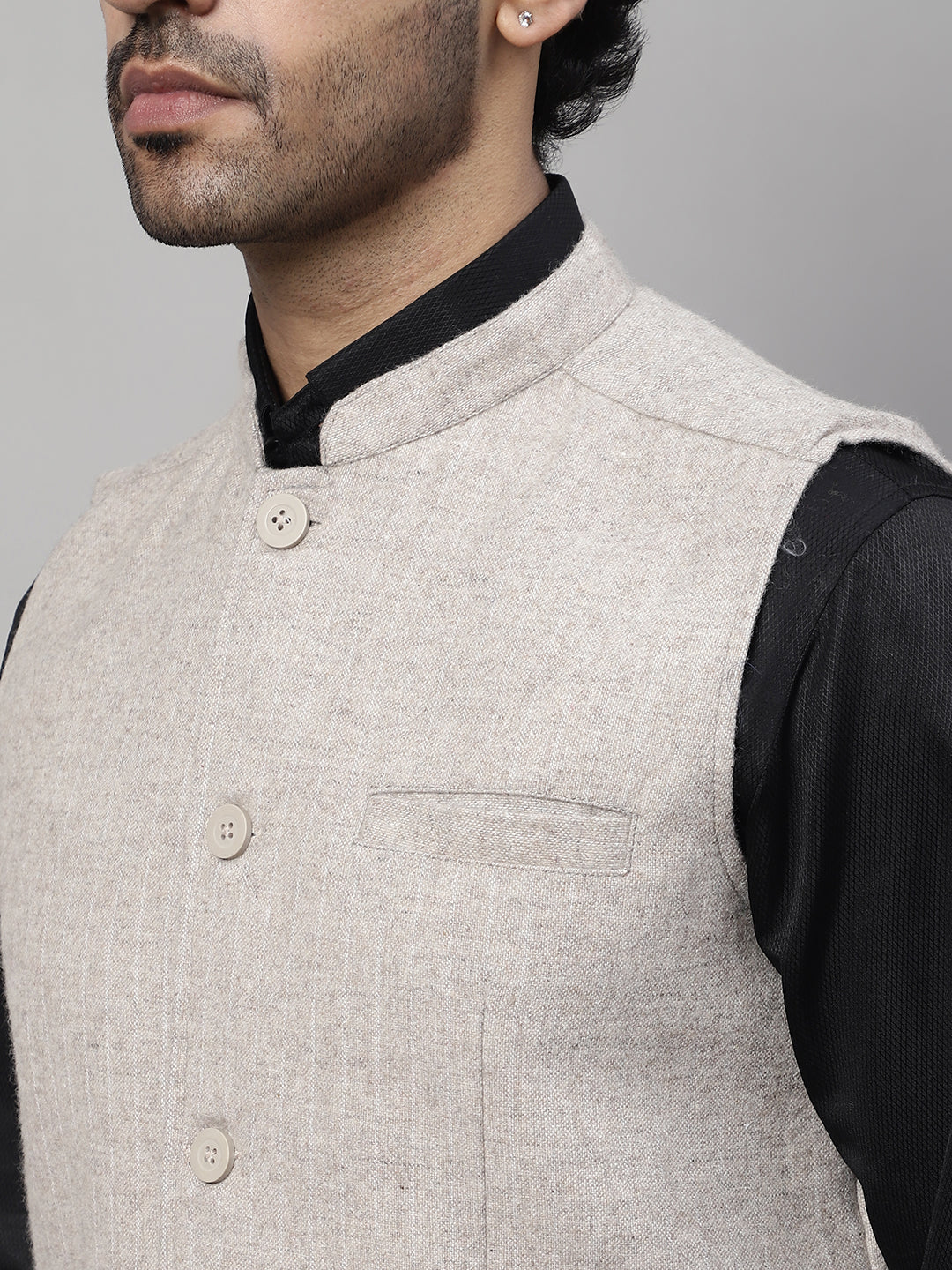 Even Apparels Men's Beige Pure Wool Nehru Jacket