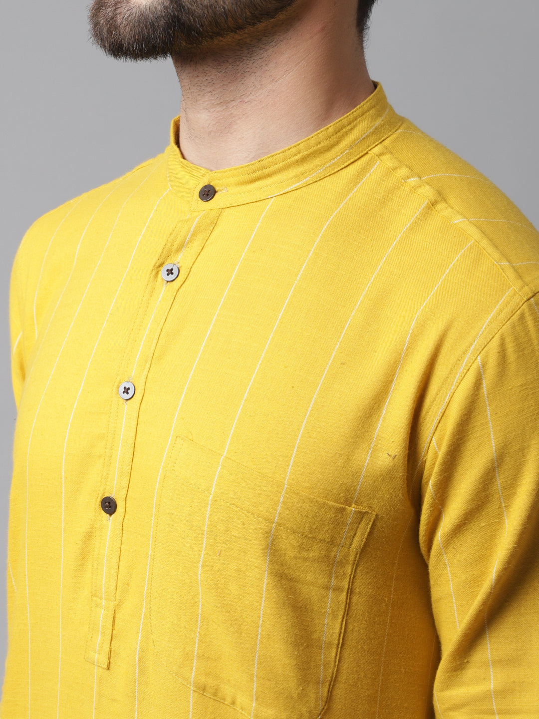Even Apparels Yellow Pure Cotton Kurta With Band Collar - Distacart