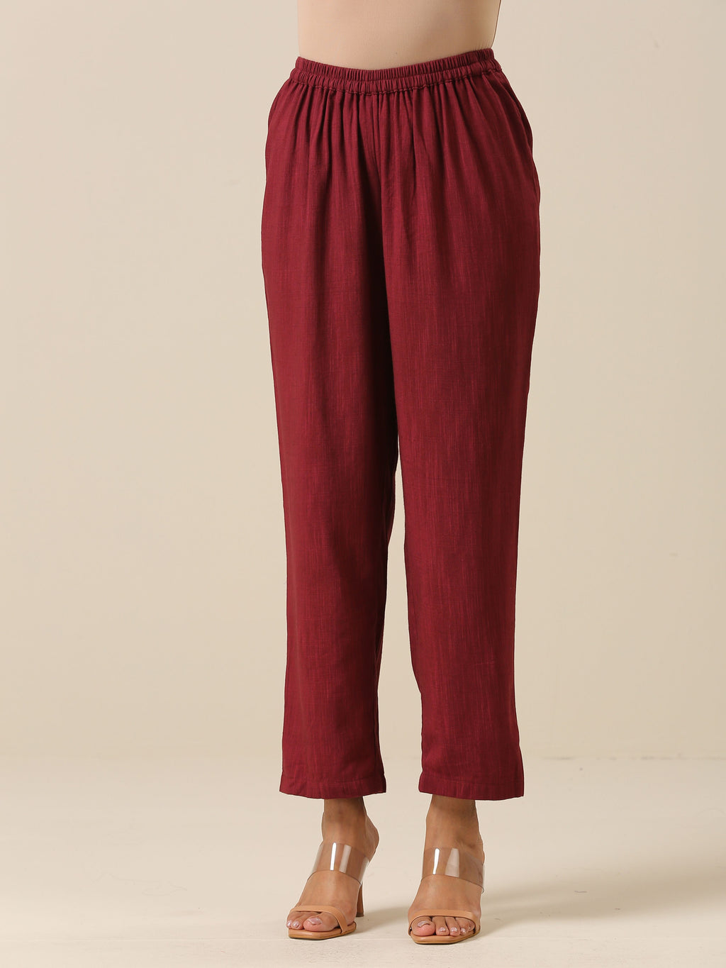 trueBrowns Ruby Wine Slub Texture High Low Kaftan Pant Set | Relove - Distacart