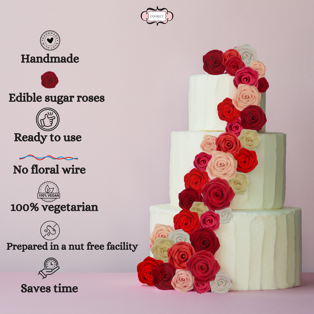 confect edible rose topper edible rose for cake decorations red edible rose pack of 12