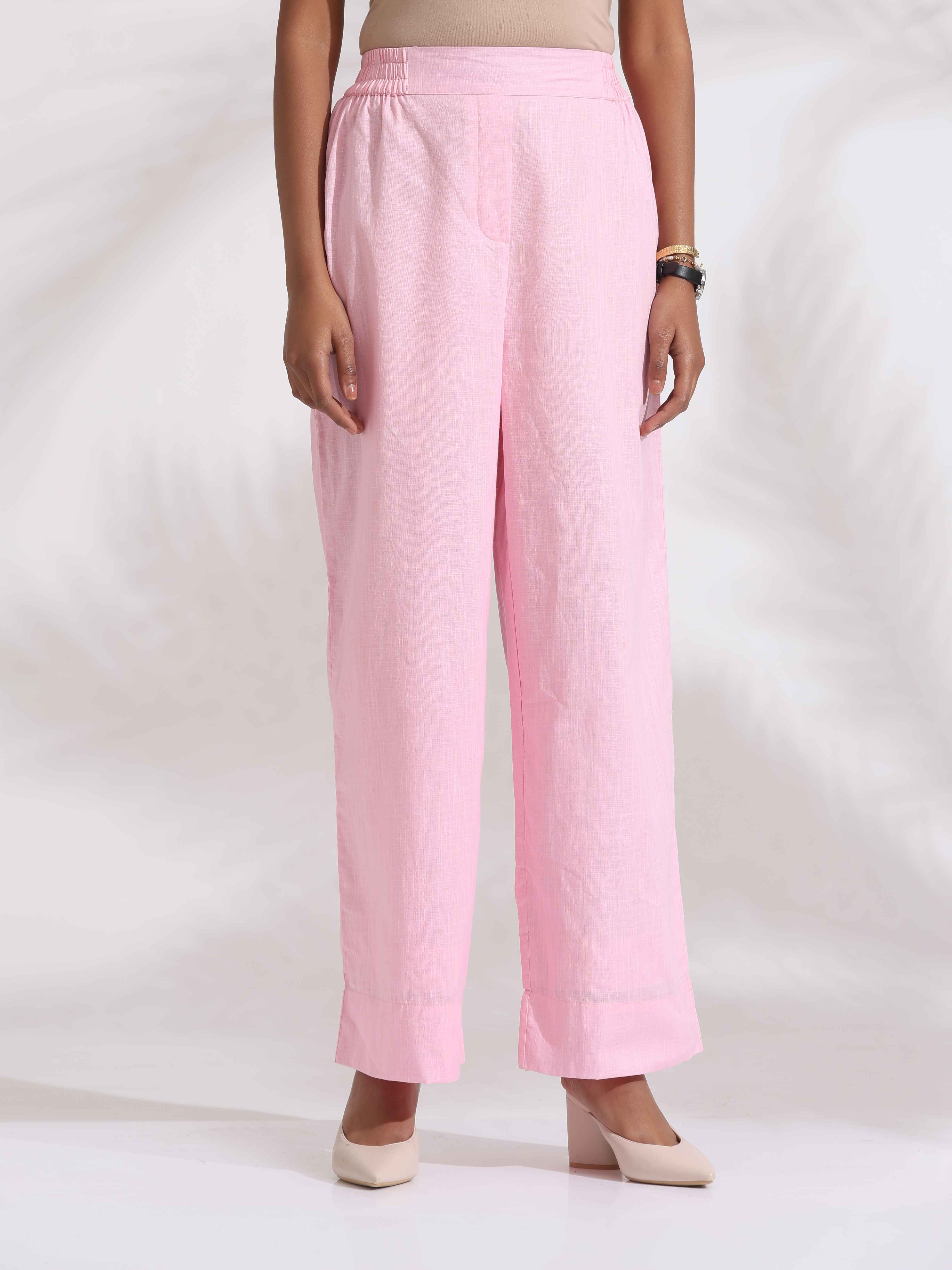 trueBrowns Pink Cotton Embroidered Kurta Set - Distacart