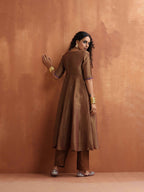 trueBrowns Bronze Tissue Flared Anarkali Kurta Set - Distacart