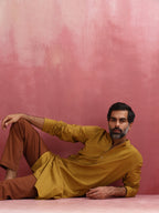 trueBrowns Men's Mustard Mandarin Collar Kurta