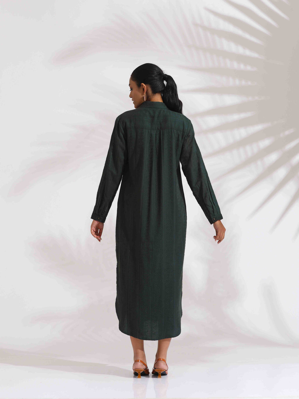 trueBrowns Green Cotton Shirt Dress - Distacart