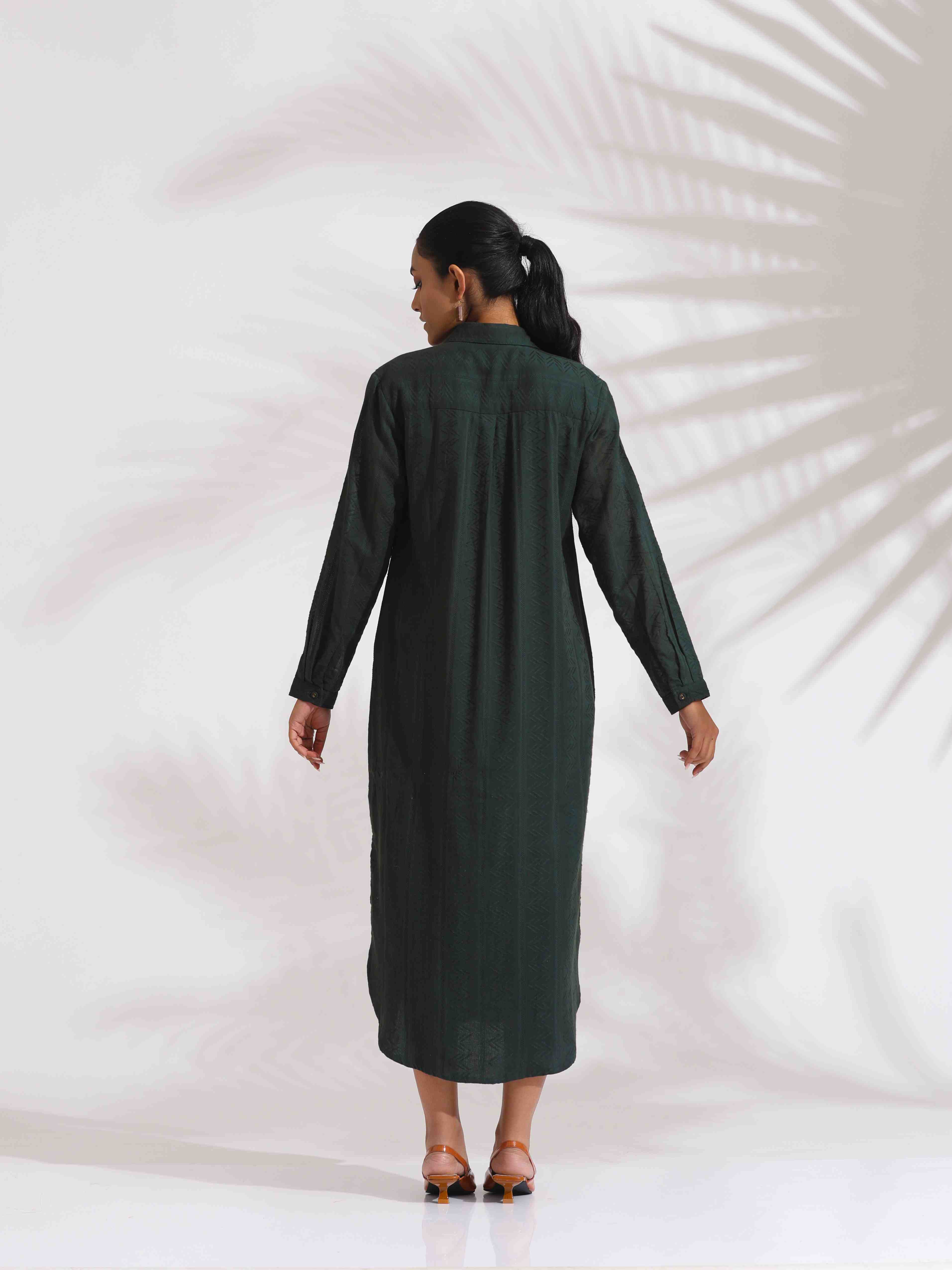 trueBrowns Green Cotton Shirt Dress - Distacart