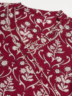InWeave Women's Wine Floral Print Straight Angrakha Gota Kurta