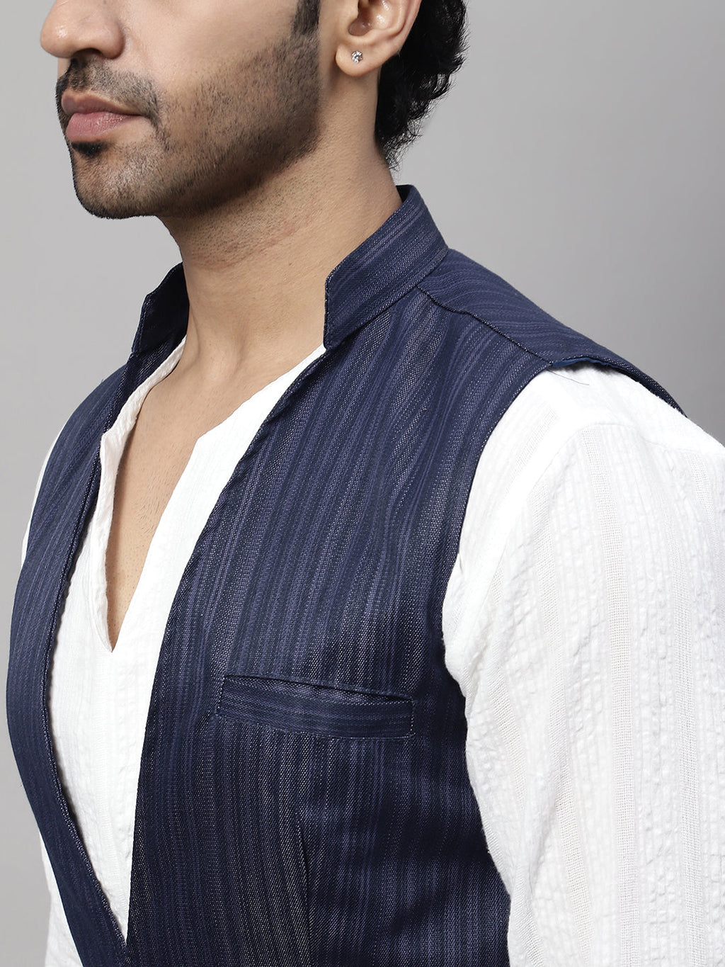 Even Apparels Men's Blue Nehru Jacket With Welt Pockets