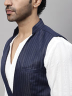 Even Apparels Men's Blue Nehru Jacket With Welt Pockets