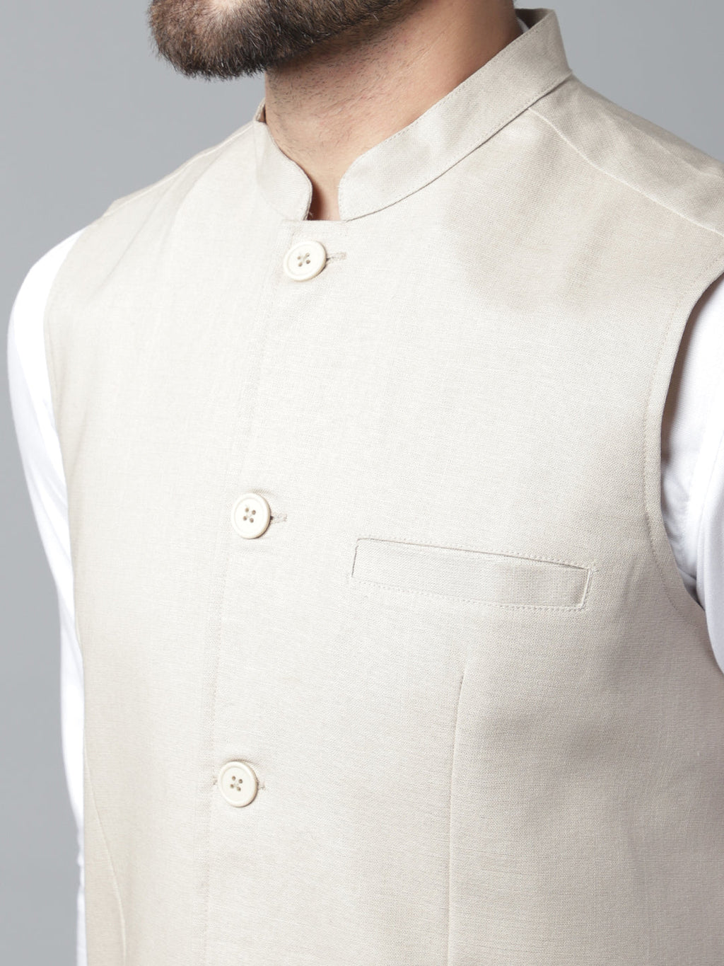 Even Apparels Men's Cream Nehru Jacket With Welt Pockets