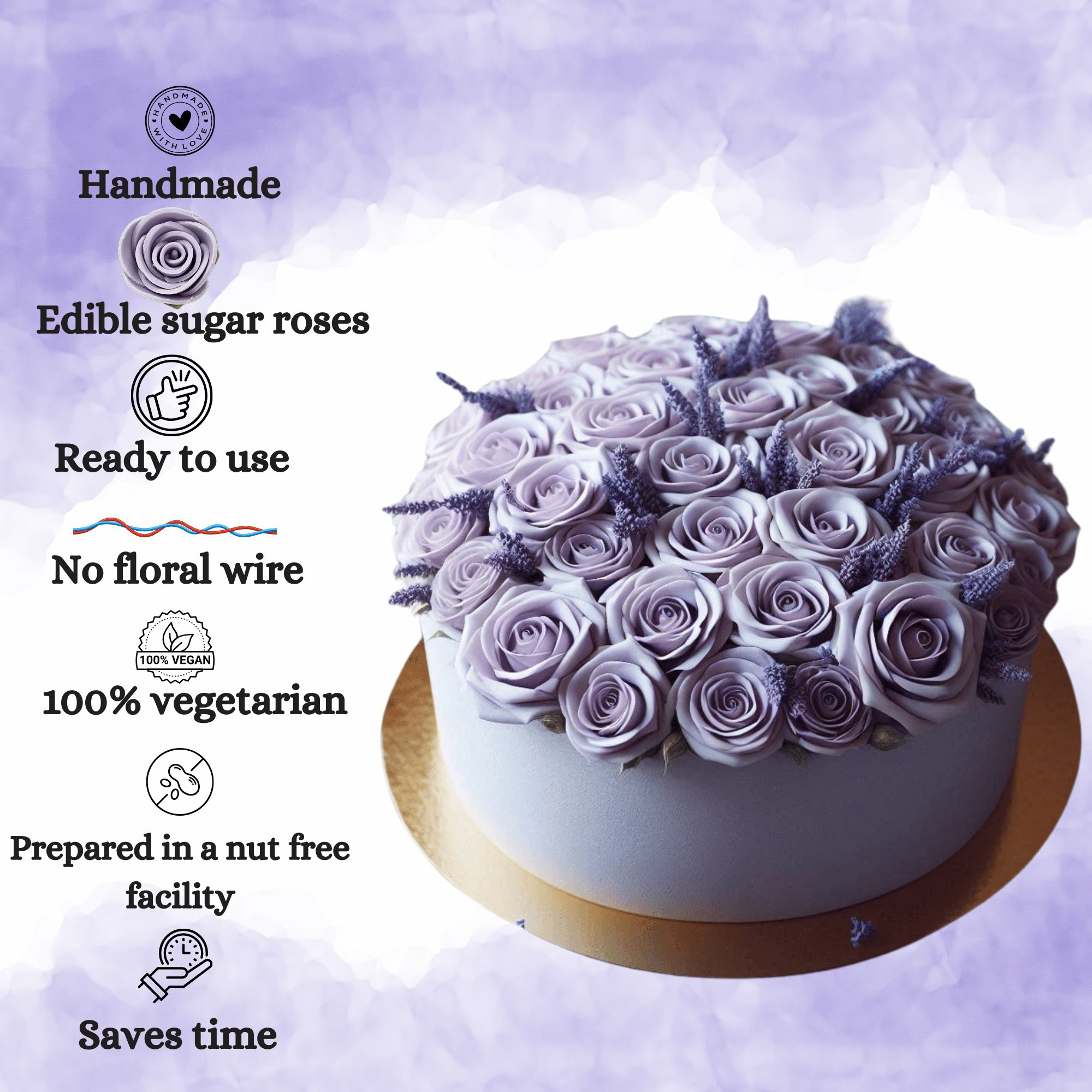 sugar roses for cake cupcake decoration lavender 120 gms