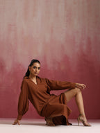 trueBrowns Brown Cotton Dobby Dress - Distacart