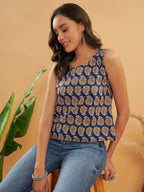 InWeave Ink Blue Small Paisley Kalamkari W/U Top