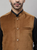 Even Apparels Men's Brown Nehru Jacket With Welt Pockets