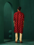 trueBrowns Men's Maroon Diamond Viscose Silk Long Kurta