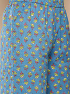 KSUT (House of Varanga) Blue Floral Printed Anarkali Kurta Paired With Printed Palazzo And Dupatta - Distacart