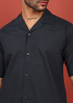 Fabmade Midnight Black Cuban Collar Co-Ord Set