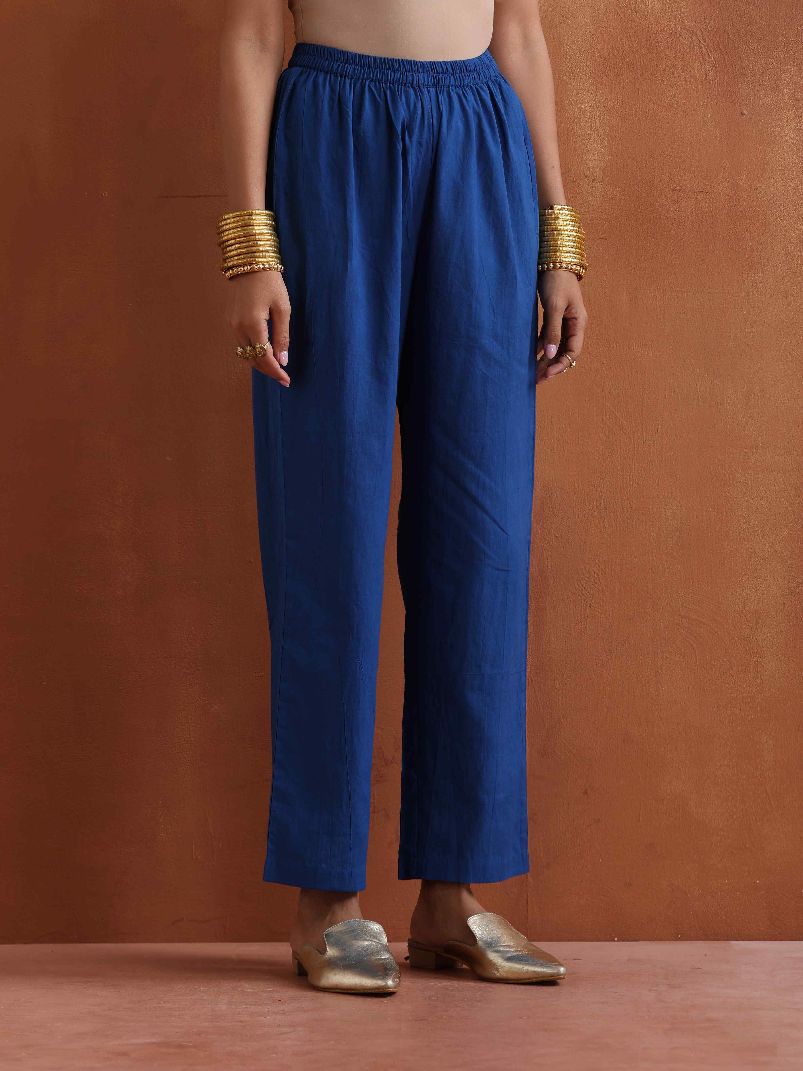 trueBrowns Blue Metallic Flared Anarkali Kurta Set - Distacart