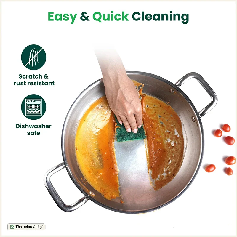 The Indus Valley TurboCuk Tri-ply Stainless Steel Kadai, Premium Quality, 3 Layer Thick Body, 100% Toxin-free, Non-stick, Induction & Gas, Free ₹110 Spatula, 1.7/2.7/3.5L