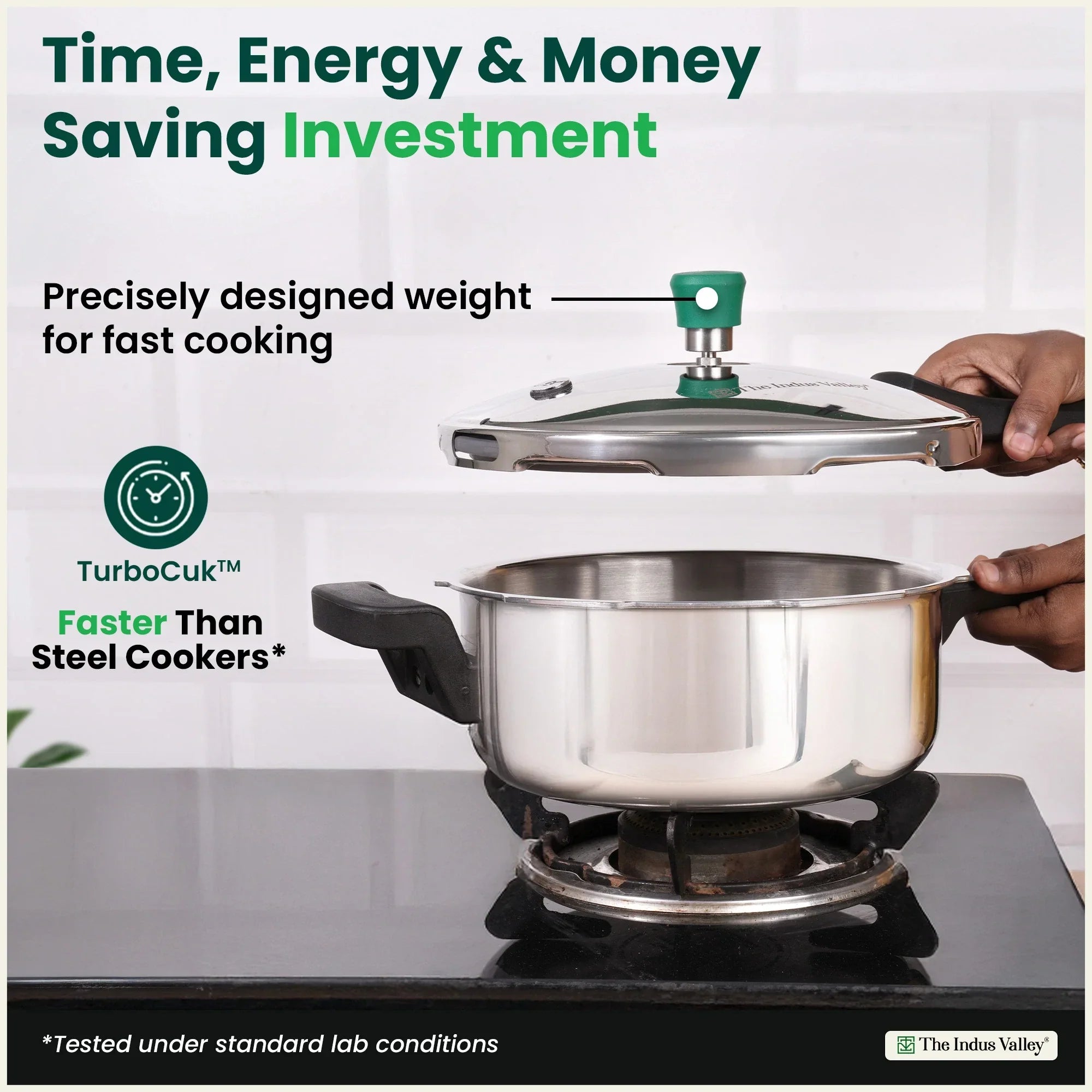 The Indus Valley Tri-ply Stainless Steel Pressure Pan, Premium Quality, 3 Layer Thick Body, Heavy Bottom, 100% Food-safe, ISI Certified, Induction & Gas, 3.5/5L