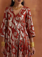 trueBrowns Rust Metallic Angrakha Kurta Set - Distacart