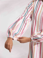 trueBrowns Off-White Cotton Multi Stripe Short Dress - Distacart