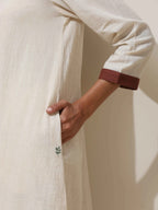 trueBrowns Off-White Cotton Linen Kurta Pant Set - Distacart