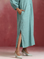 trueBrowns Aqua Blue Cotton Dobby Dress - Distacart