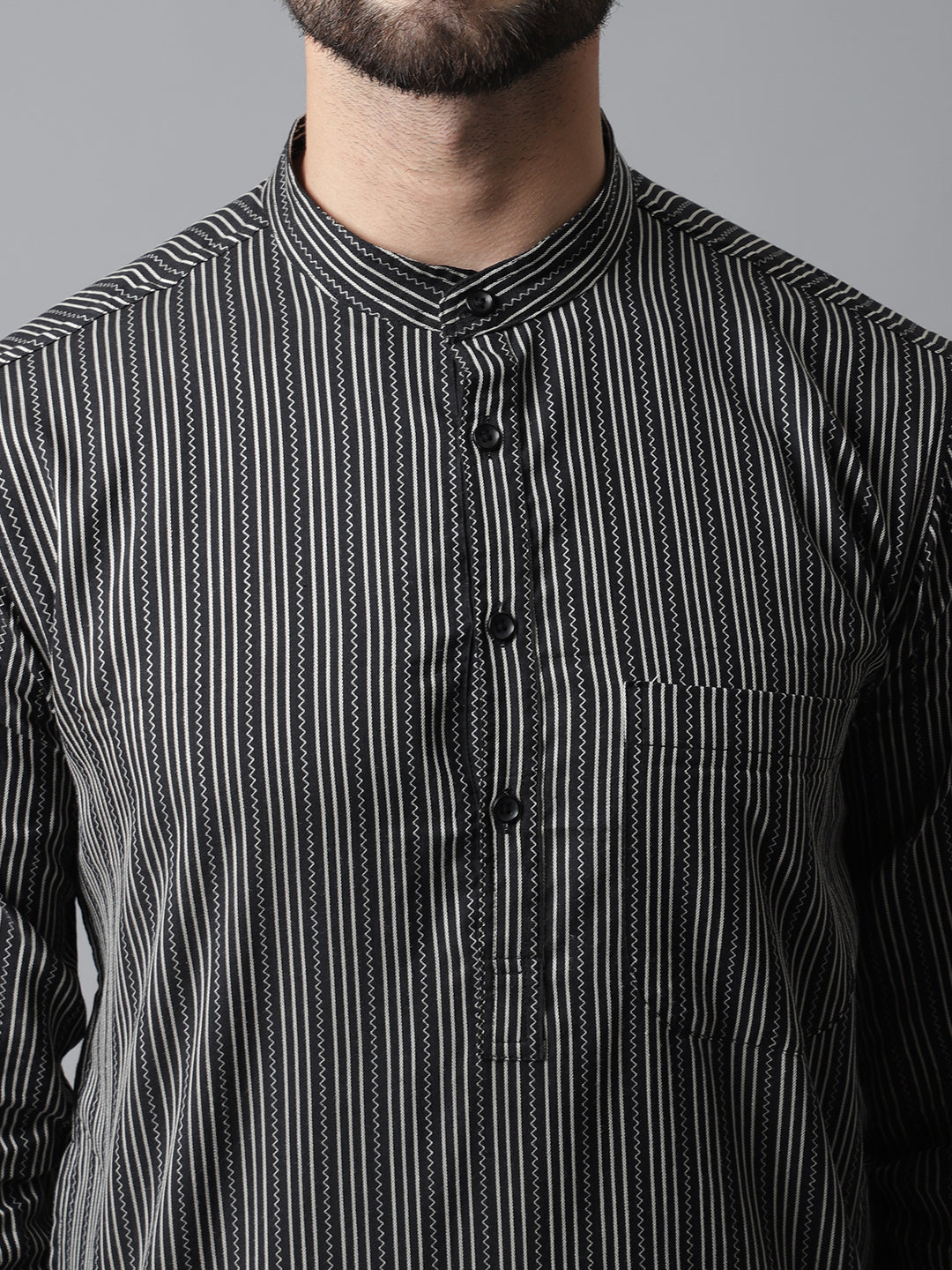 Even Apparels Black Pure Cotton Kurta With Band Collar - Distacart