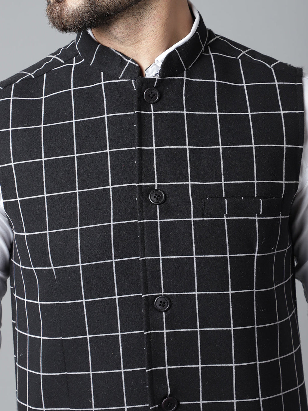 Even Apparels Men's Black Nehru Jacket With Welt Pockets