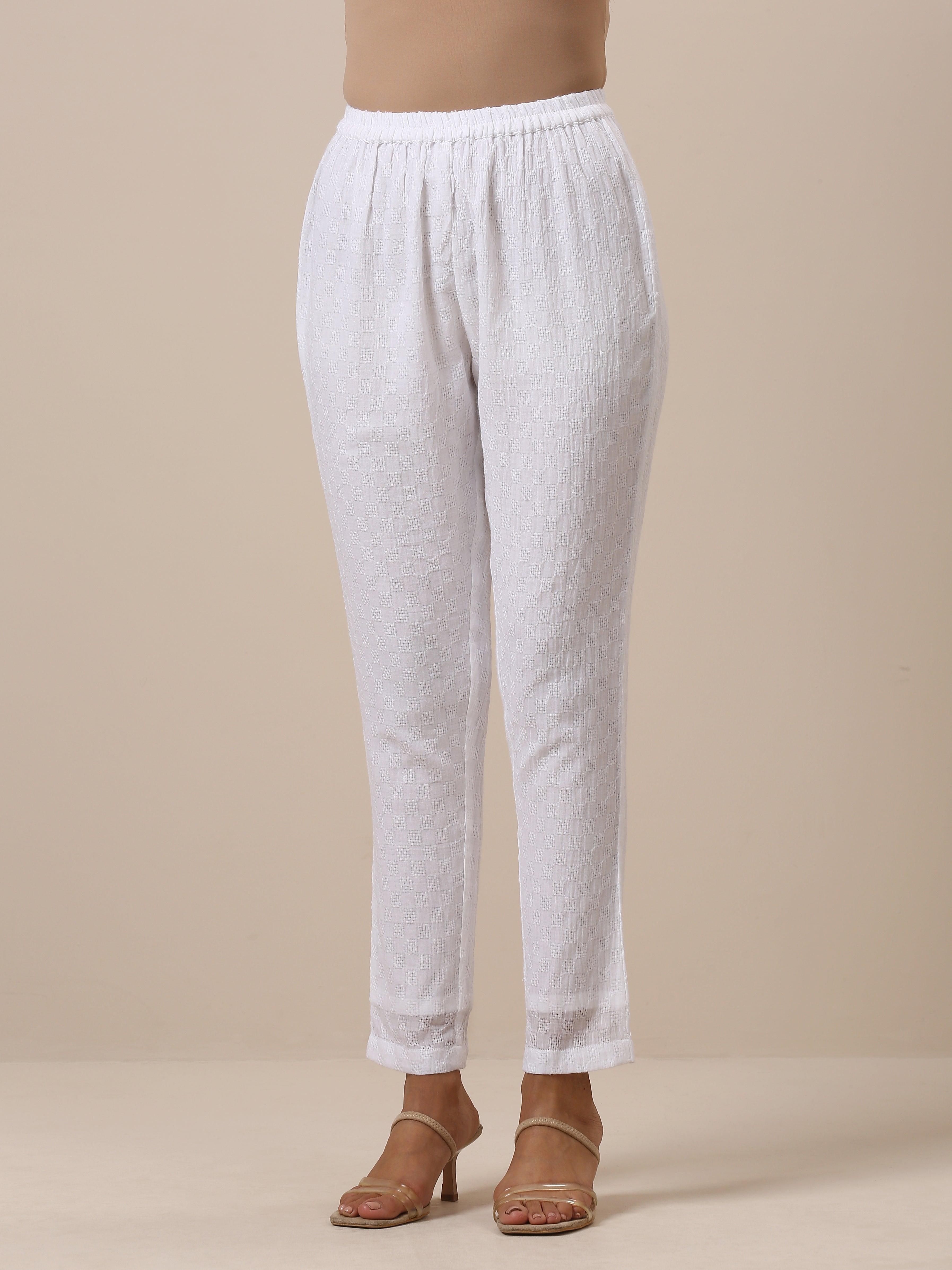trueBrowns Cotton White Weave Collar Kurta Pant Set | Relove - Distacart