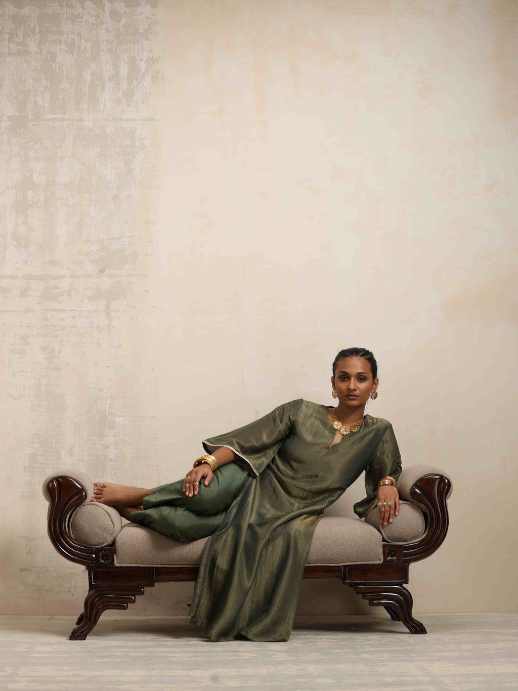 trueBrowns Green Tissue Kurta Set - Distacart