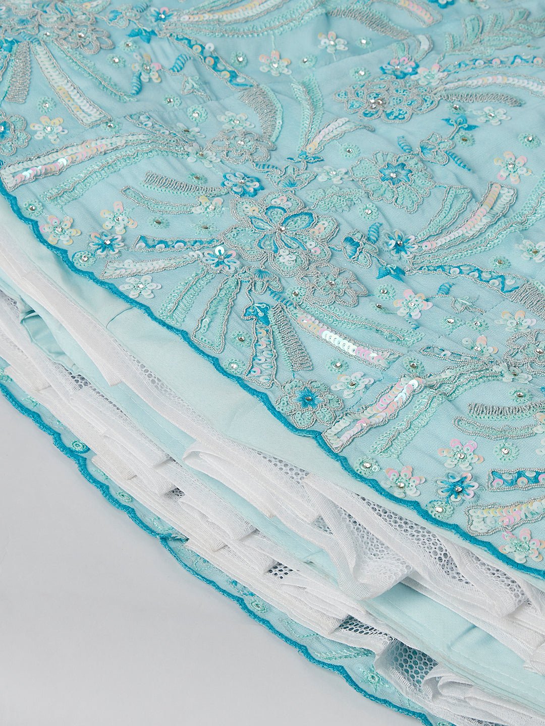 House of Panchhi Turquoise Blue Georgette Sequins And Thread Embroidery Lehenga Choli & Dupatta