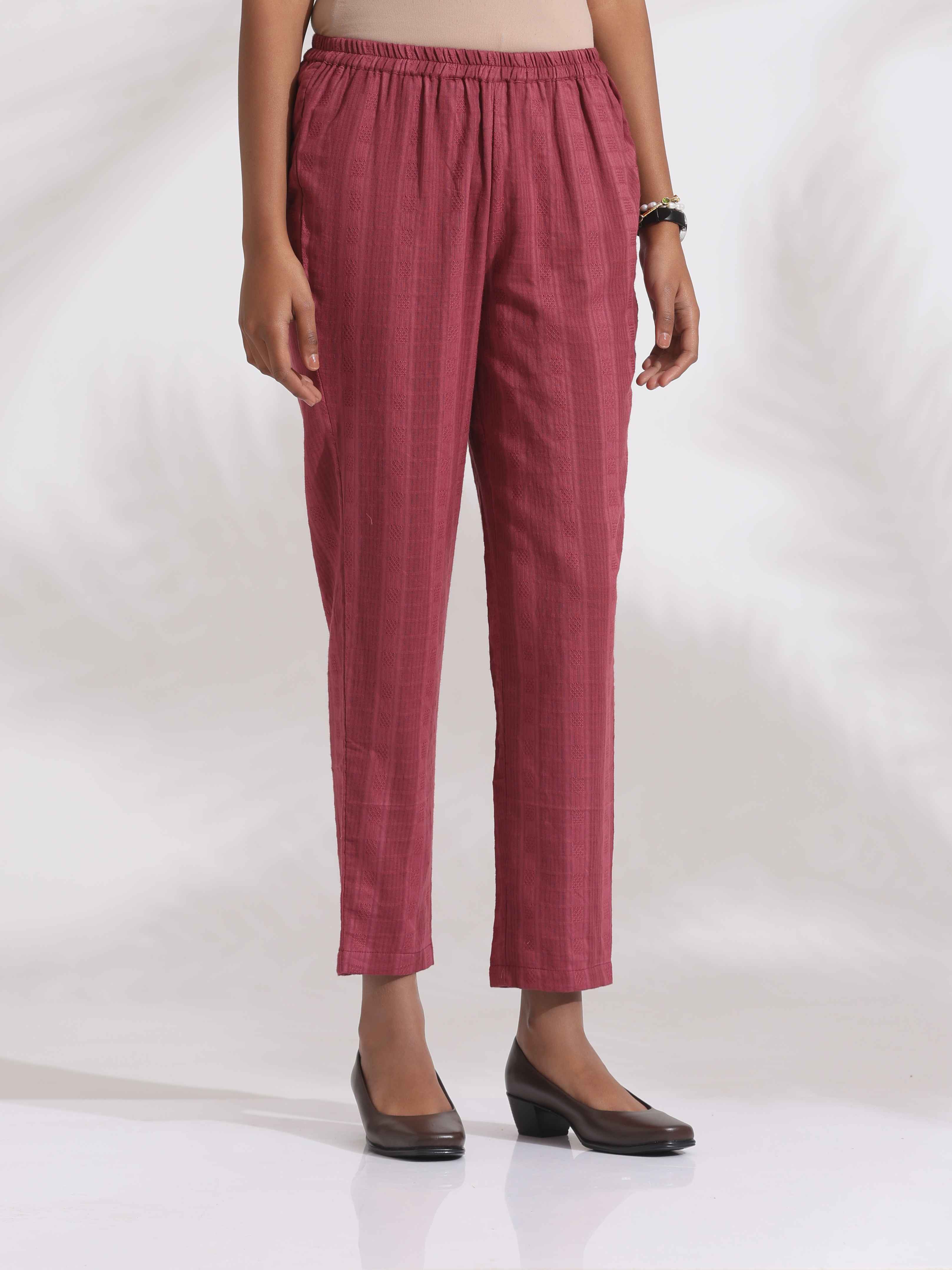trueBrowns Maroon Cotton Flared Kurta Set - Distacart