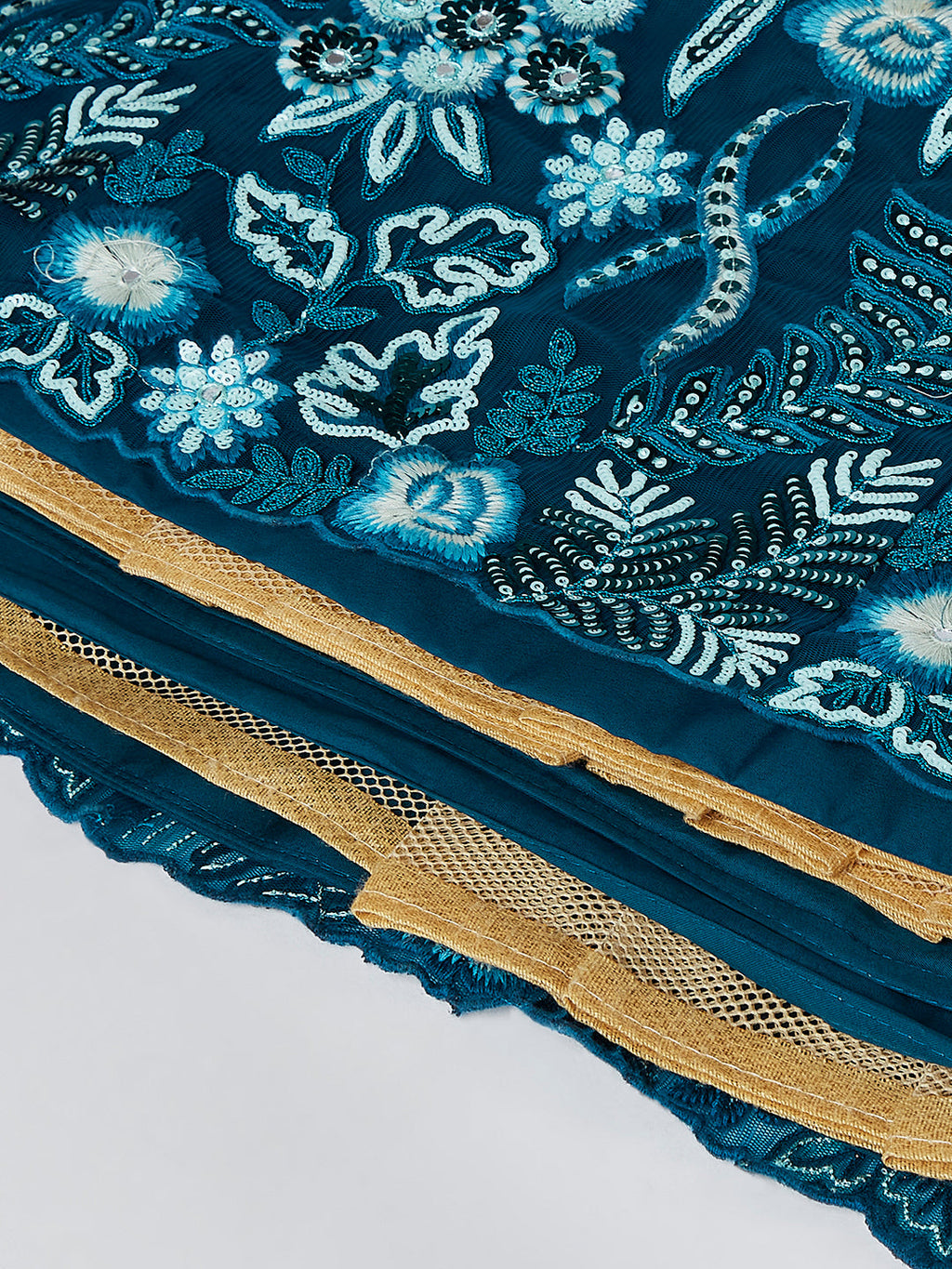 House of Panchhi Teal Net Sequins, Mirror And Thread Embroidery Lehenga Choli & Dupatta