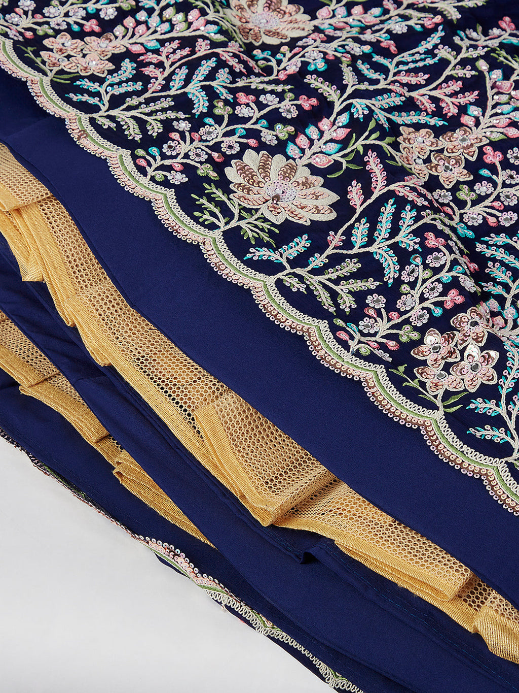 House of Panchhi Navy Blue Georgette Sequins, Mirror And Thread Embroidery Lehenga Choli & Dupatta