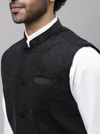 Even Apparels Men's Black Nehru Jacket With Welt Pockets