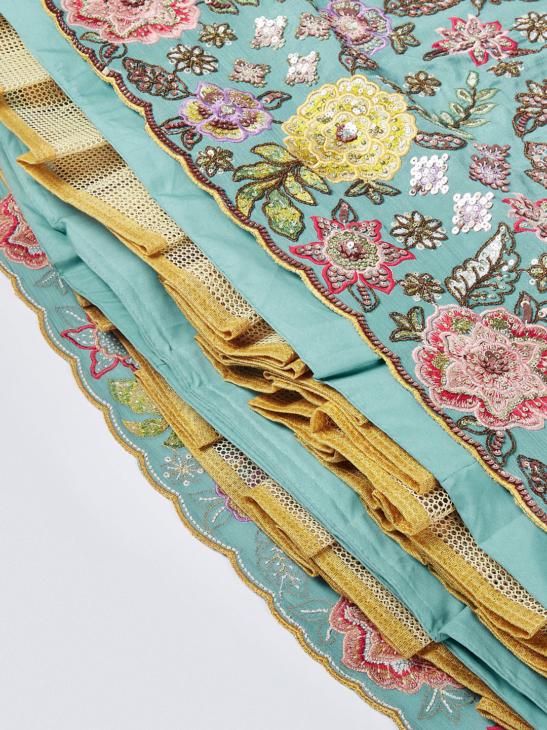 House of Panchhi Mauve Chiffon Sequins And Thread Embroidery Lehenga Choli & Dupatta