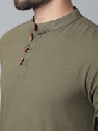 Even Apparels Green Pure Cotton Kurta With Band Collar - Distacart