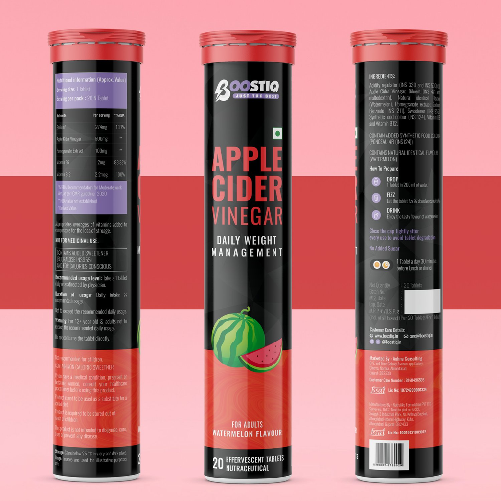 BOOSTIQ Apple Cider Vinegar Effervescent Tablets - Watermelon Flavour
