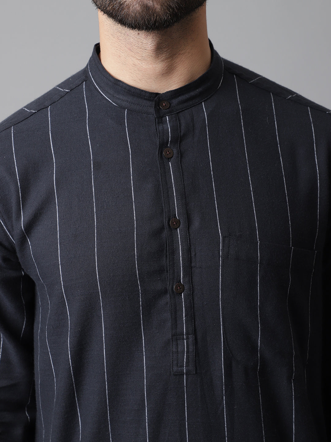 Even Apparels Black Pure Cotton Kurta With Band Collar - Distacart